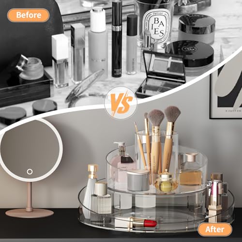 360¡Æ Rotating Makeup Organizer - Cosmetic Skincare Organizers Wish Brush Holder, Large Capacity Cosmetic Display Case for Vanity, Bathroom Countertop (Clear)