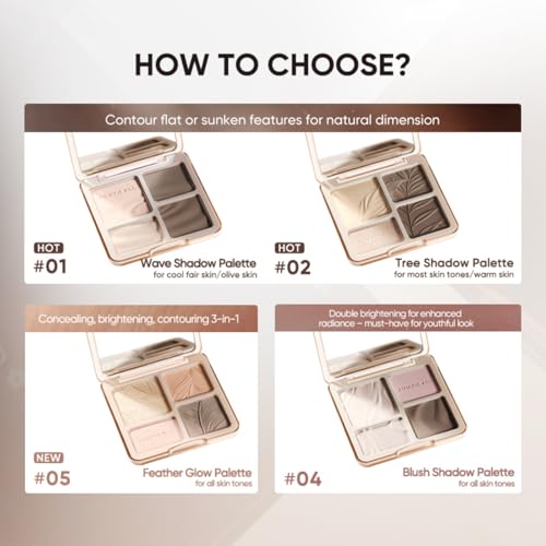 JUDYDOLL Highlight & Contour Palette, All-in-One Matte Highlighter Contour Compact, Blendable Face Makeup for Beginners (02)