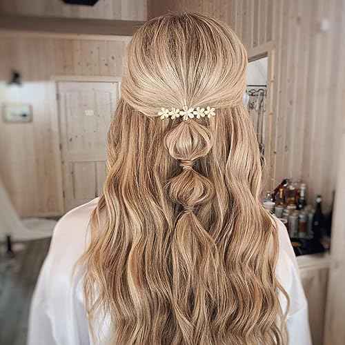 2 Pcs 2.64inch Flower Opal Hair Clips Gold Sparkly Wedding Barrettes Fancy Hair Pins Valentines Wedding Prom Engagement Birthday Decorative Accessories for Women Girls Thick Fine Hair