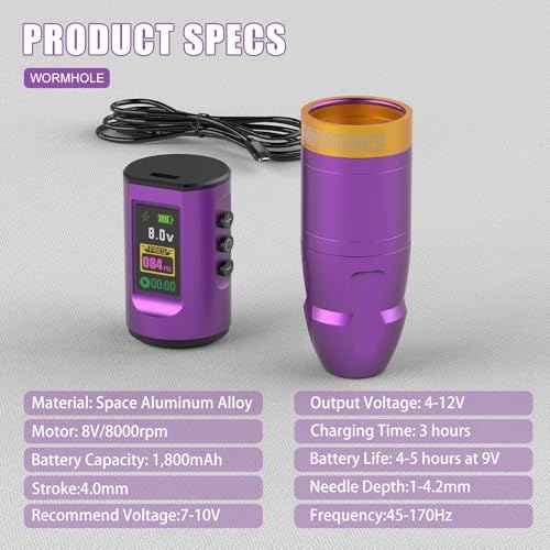 Wormhole Tattoo Gun Kit Wireless Tattoo Machine Kit with Digital LED Display 1,800 mAh Tattoo Kit Power Supply Smart Tattoo Pen Kit Tattoo Cartridge Needles for Tattooist WTK285