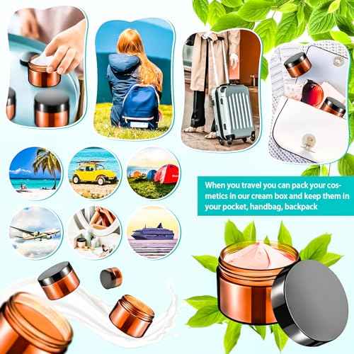 MotBach 20 Pack 1oz Amber Plastic Jars, 30ml Empty Small Round Cosmetic Jars Refillable Makeup Containers Leakproof Travel Cosmetic Containers with Black Lids for Sample Cream Lotion Powder Ointment