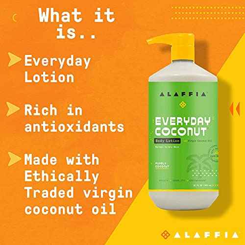 Alaffia EveryDay Coconut Hydrating Body Lotion, Normal to Dry Skin, Moisturizing Support for Soft & Supple Skin, Purely Coconut, 32 Fl Oz