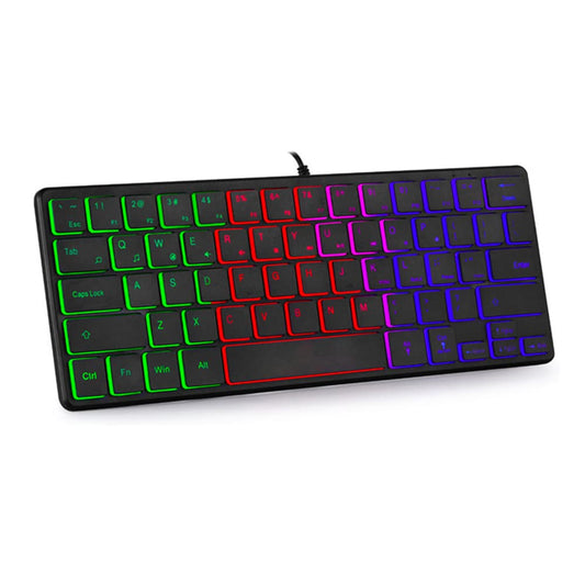 abucow Backlit Mini Keyboard USB Wired Portable Mute Ultra-Compact Small Gaming Keyboard 64 Keys for PC/Mac Gamer Typist Travel Easy to Carry on Business Trip