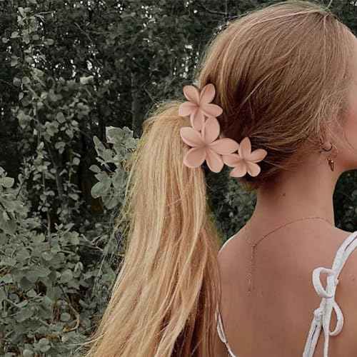 Canitor Flower Claw Clips for Women, Hawaiian Plumeria Hair Clips for Thick Thin Hair, Cute Summer Beach Accessories, Preppy Teen Girl Gifts, Trendy Stuff