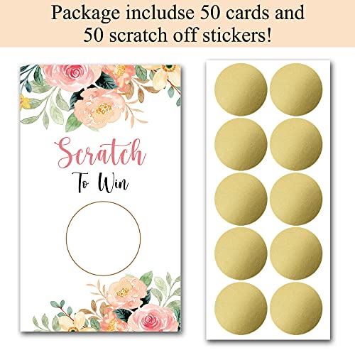 Haizct 50 Pack Watercolor Flowers Blank Gift Certificate Scratch Off Cards for Small Business, Spa Beauty Makeup Hair Salon, Bridal Shower, Baby Shower, Country Wedding, Rose flower, Gold-GK081