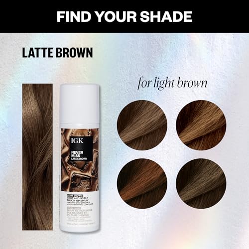 IGK NEVER MISS Root & Scalp Touch-Up Spray ? Light Brown | Temporary Gray Root Concealer for Thinning Hair | Waterproof, Sweat-Resistant, No Flaking | With Biotin, Rosemary & Squalane | 2oz
