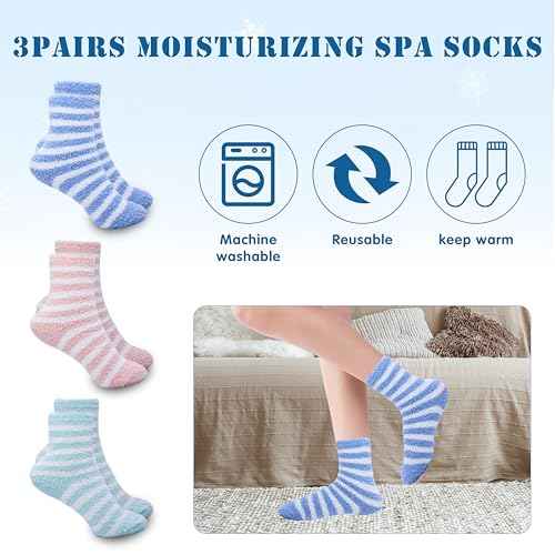 3 Pairs Aloe Socks Moisturizing Spa Socks for Dry Cracked Feet, Sleeping Fuzzy Socks Non Slip Lotion Socks for Women Men Spa, Foot Care Socks for Repairing Softening Dry Cracked Heel