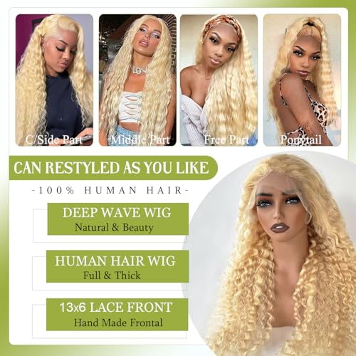 13x6 Lace Front Wigs Human Hair Deep Wave 613 Blonde Lace Front Wig Human Hair Pre Plucked Glueless Wig for Women 22 Inch