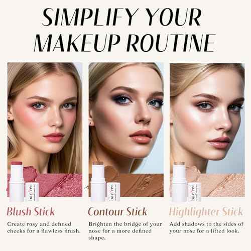 KIMUSE Face Sticks Trio, Cream Blush Stick & Highlighter Stick & Contour Stick for Sculpt the Cheeks, Long Lasting Cream Contour Stick Trio for Face Makeup, with Brush
