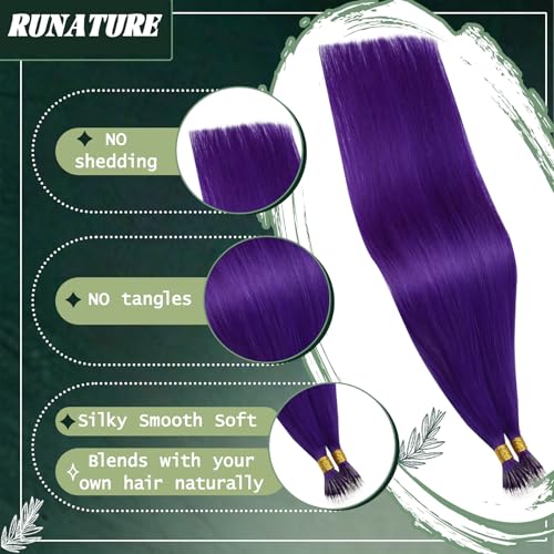 RUNATURE Nano Hair Extensions Real Human Hair Purple Nano Bead Hair Extensions 20 Inch Long Hair Cold Fusion Hair Extension No Glue Remy Natural Hair 50g 50s