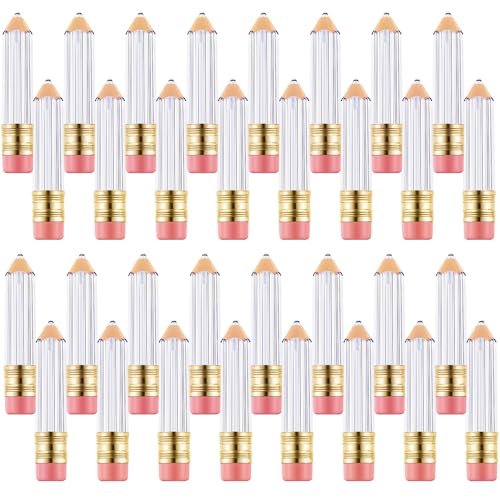 Blulu 24 Pcs 5 ml Empty Pencil Lip Gloss Tubes Bulk, Pencil Shaped Lip Gloss Containers Clear Mini Refillable Lips Balm Tubes DIY Cute Teacher Appreciation Gift for Women Girls Teacher Christmas Gift