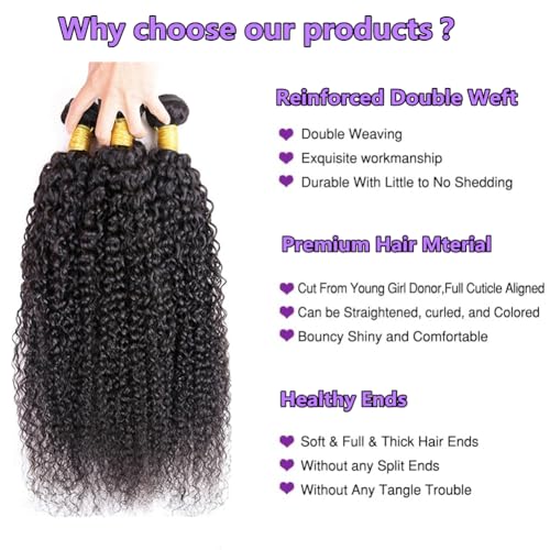 Kinky Curly Human Hair Bundles Thick Brazilian Virgin Curly Weave Bundles Human Hair 100% Unprocessed Double Weft Natural Black Color Can Be Dyed 100g 16 Inch