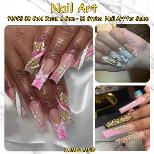 96PCS 3D Nail Charms - Gold Alloy Bow, Rose,Butterfly,Cross,Star,Virgin Mary & Coin Charms, Shiny Nail Rhinestones for Nail Art, Manicure, DIY Jewelry Making£¨96pcs£©