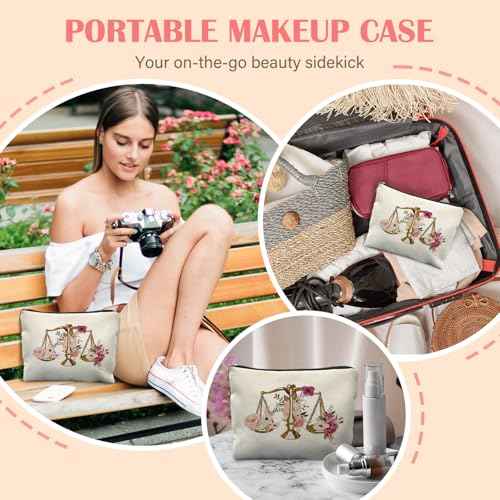 Lawyers Gift Makeup Bag for Women, Attorney Gifts for Women, Judge Gifts Cosmetic Bag for Purse, Pink Floral Balance Makeup Zipper Pouch