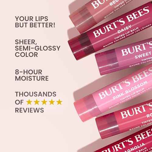 Burt's Bees Lip Tint Balm Stocking Stuffers Gifts, Long Lasting 2 in 1 Duo Tinted Balm Formula, Color Infused with Hydrating Shea Butter for a Natural Looking Buildable Finish, Red Dahlia (2-Pack)