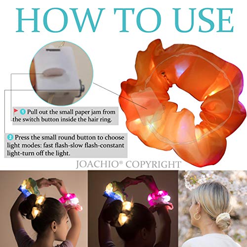 12 Pcs Light Up Scrunchies, LED Scrunchies Neon Satin Ponytail Hair Tie Glow in the Dark Hair Accessories for Women Birthday Christmas Rave