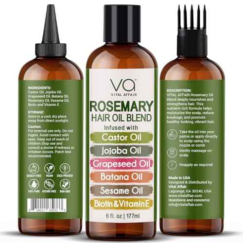 VITAL AFFAIR Blend Of Pure Rosemary Oil For Hair Growth With Castor, Batana, Jojoba Oil-Infused With Biotin & Vitamin E-Blend of Effective Hair Oils for Hair Growth-Strengthening Treatment 6 Fl Oz