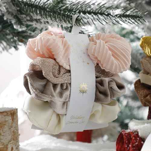 Artilady Hair Scrunchies for Girls - 4 Pack Christmas Hair Ties Gifts for Women Soft and Cute Velvet Silk Satin Scrunchies Hair Accessories Wedding Bridesmaid Holiday Birthday Teacher Gift