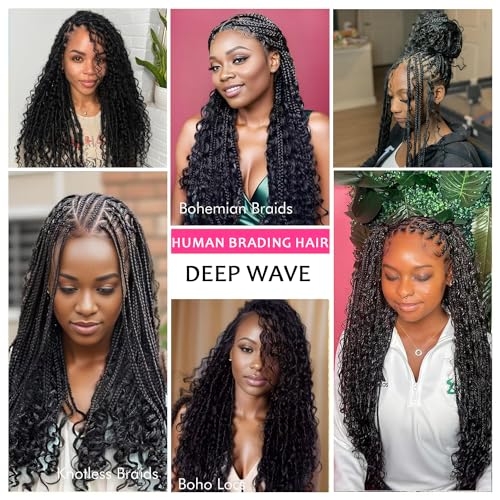 Human Braiding Hair 2 Bundles 100g 28Inch Deep Wave Bulk Human Hair for Braiding No Weft Curly Braiding Hair Bulk Curly Human Hair for Boho Braids 12A Brazilian Virgin Hair Extensions Natural Color