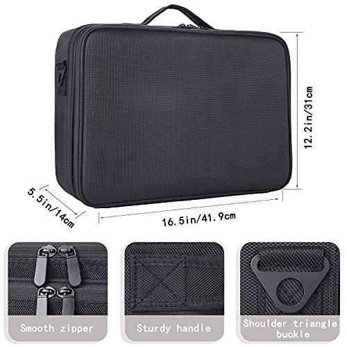 JOURMON Travel Makeup Case Portable Makeup Train Case Organizer Cosmetic Bag with Adjustable Dividers and Shoulder Strap for Makeup Brushes Toiletry Travel Accessories(Pure Black, L)