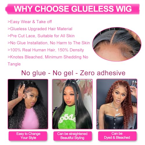 6x4 Deep Wave Lace Front Wigs Human Hair 180% Density Glueless Wigs Human Hair Pre Plucked Cut 6x4 Deep Wave Closure Wig Pre Cut Wigs Human Hair Curly Glueless Wig 24 Inch