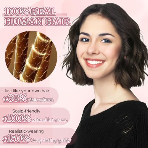 SEGO Human Hair Topper Double-Layer Hand-Stitched Thinning Hair Toppers for Women 360¡Æ3D Coverage Toppers Hairpieces Add Volume,11inch #4P27 Medium Brown Mixed Dark Blonde,20g