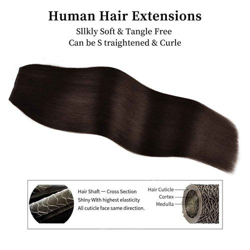 16 Inch Clip-in Hair Extensions Remy Human Hair for Women - Soft Handmade Real Human Hair Clip in Extensions, Straight, Thick, 125g 7pcs Dark Brown #2 Color