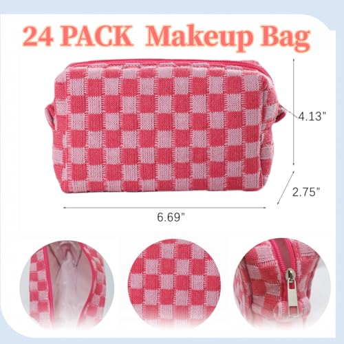24 PACK Checkered Makeup Bag- Bulk Bridesmaid Proposal Gifts Makeup Pouch for Wedding Party Favors Bachelorette Party Decorations Toiletry Organizer Bag Cosmetic Case Gift (Blue)