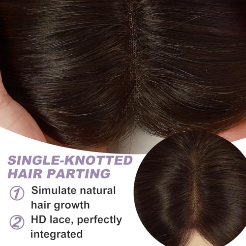 Hair Toppers for Women Real Human Hair, 4.5x5 Inch Swiss Lace Base No Bangs Top 12 Inch Length #4 Medium Brown