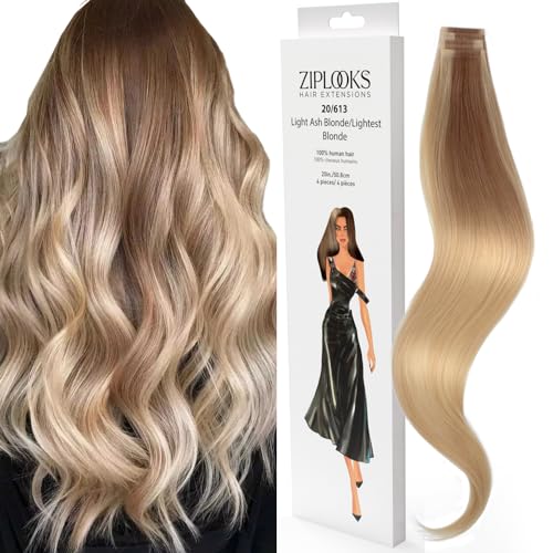 ZIPLOOKS | Ombr?age Hair Extensions | Human Hair Extensions | Ombre Light Ash Blonde to Lightest Blonde Balayage Highlights with ZTool Application, Damage-Free Hair & Scalp, 20 Inch, #20/613 4 Pcs 20g