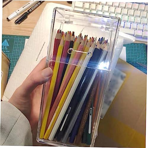 2Pcs Acrylic Makeup Brush Holder with Lid, Clear Makeup Holder, Cosmetic Organizer Cosmetic Storage Display Box for Dressing Tables and Vanity, 3.34 x 3.34 x 8.25inch