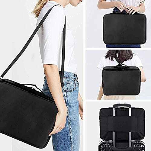 JOURMON Travel Makeup Case Portable Makeup Train Case Organizer Cosmetic Bag with Adjustable Dividers and Shoulder Strap for Makeup Brushes Toiletry Travel Accessories(Pure Black, L)