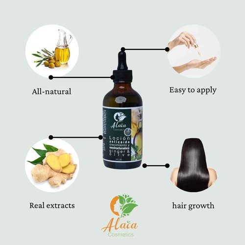 Alaia Cosmetics Corp - Advanced Hair Growth Stimulator. Ginger and Olive Dropper. Restores the hair follicle and prevents hair loss, provides natural shine, firmness and softness to the scalp. 4oz