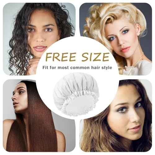 Giantree Shower Caps for Women, Reusable Terry Cloth Lined Shower Cap Double Layer, Reusable Waterproof Elastic Band Hair Cap for All Hair Lengths Bath Caps for Women Spa Home Salon Use(White)