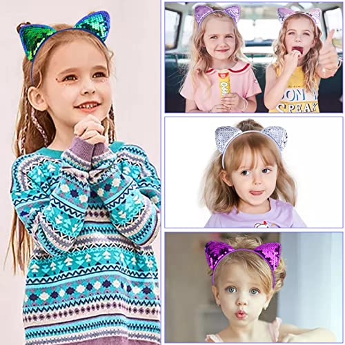 18 Pieces Cat Ear Headbands, Sequin Headwear Hair Band Party Decoration Cosplay for Girls Women