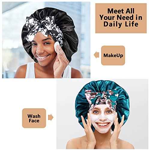 2pcs Large Silky Bonnets with tie Band Braid Bonnet, Satin Bonnet for Sleeping Curly Hair, F