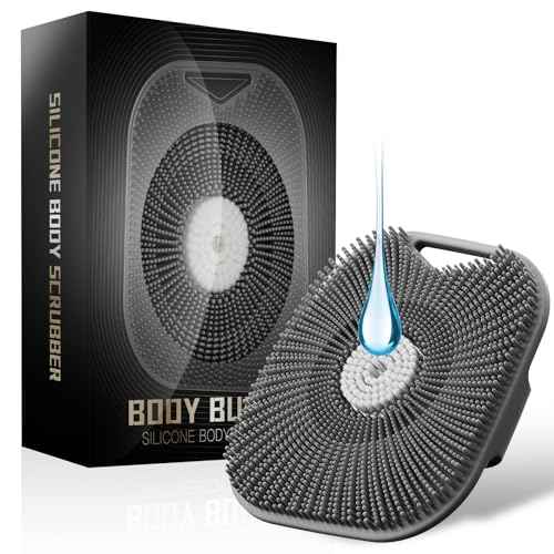 Zinc Infused Silicone Body Scrubber for Men, New Upgrade Deep Exfoliating Body Scrubber for Shower, Silicone Loofah Men for Sensitive Skin with Lathering Bristles and Ergonomic Non-Slip Handle (Gray)