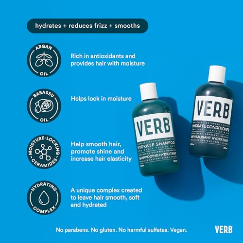 VERB Hydrate Shampoo & Conditioner Duo, 12 oz + VERB Hair and Body Mist - Fragrance Amber & Jasmine, 5 oz - Amber + Warm Jasmine Scent