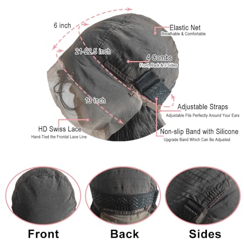 Body Wave HD Lace Front Wigs Human Hair Pre Plucked 24 Inch 180% Density 13x6 Glueless Frontal Wigs Human Hair Lace Front Wigs for Black Women Human Hair Natural Black