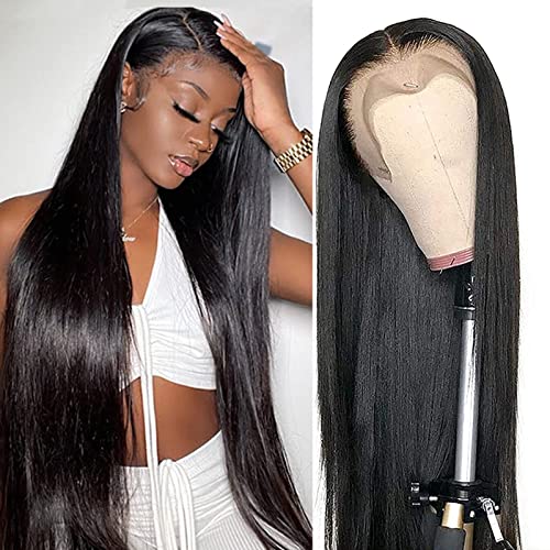 Metamuclia Hair Lace Front Wigs Human Hair Pre Plucked 13x4 HD Transparent Straight Lace Front Wig Human Hair Wigs with Baby Hair Bleached Knots 180% Density Frontal Wigs for Women Glueless 18 Inch