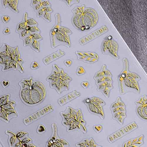 3 Sheets Fall Nail Stickers for Nail Art Cute Pumpkin Nail Decals Autumn Maple Leaf Nail Art Stickers 5D Self-Adhesive Glitter Thanksgiving Day Pumpkin Nail Decoration for Women Nails Design Supplies