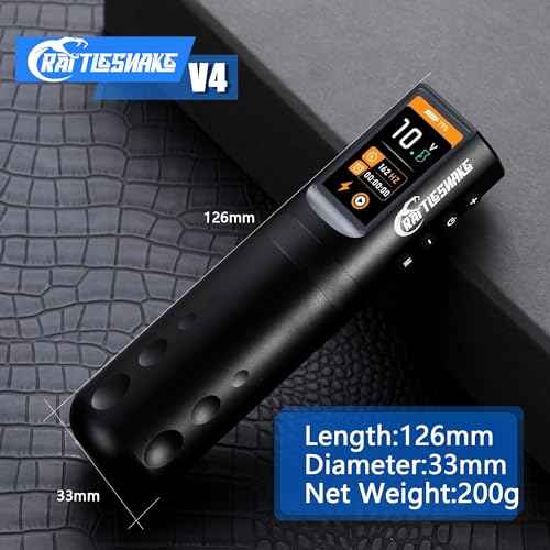 Rattlesnake Rotary Tattoo Machine Pen V4 Digital LED Display 4.2mm Stroke Length with Extra Battery
