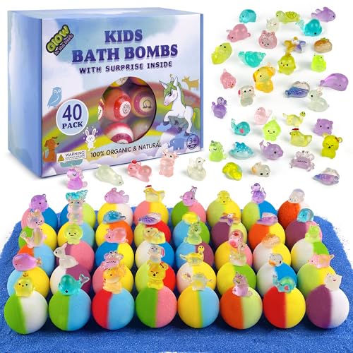 Bath Bombs for Kids with Toys Inside - 40 Pack Surprise Organic Natural Bath Bombs (Dino/Unicorn/Marine) Toddler Toys for Boys & Girls, Children's Birthday Christmas Gifts Set