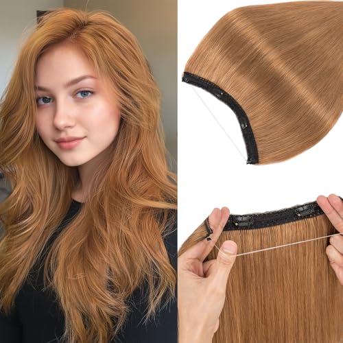 Rich Choices 100% Real Human Halo Hair Extensions for Women Remy Halo Extension Invisible Wire Hairpiece Clip in One Piece Hairpiece Upgrade Adds Weight 100g 20 Inch #6 Light Brown