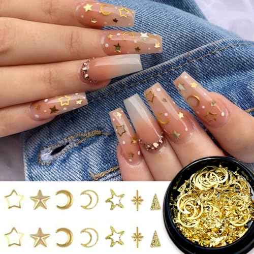 2 Box Gold Star Moon Nail Charms 3D Metallic Art Studs for Jewelry Decorations Luxury Design Supplies Accessories DIY Acrylic Kit