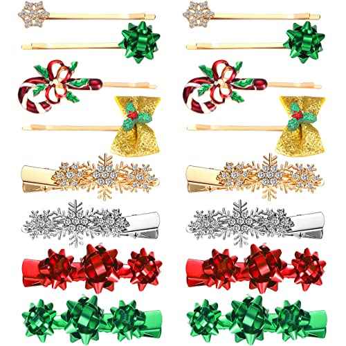 16 Peace Christmas Hair Clips for Women Rhinestone Snowflake Hair Clips Candy Cane Christmas Hair Accessories Candy Hair Accessories Alligator Xmas Bow Hair Pins Barrettes for Girls Holiday Gift