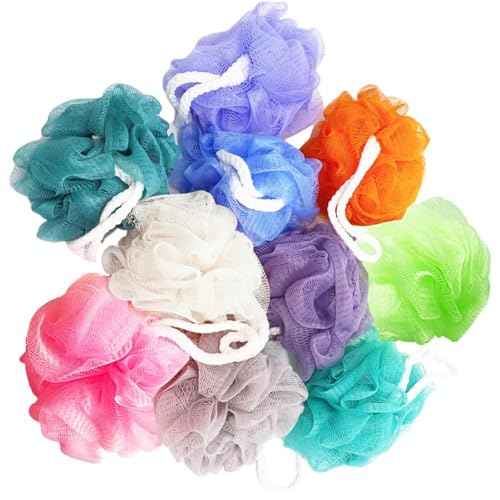 10 Pack of Bath Loofah Shower,Small Size Sponge Pouf Body Scrubber Exfoliator Scrubber Ball,Mesh Bath and Shower Sponge for Kids Women Men Body Wash Bathroom