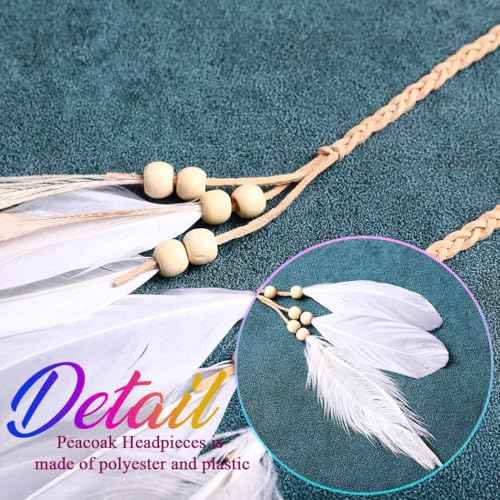 Nicute Boho Feather Headbands Peacoak Headpieces Festival Indian Headband Hippie Accessories for Women (Beige)