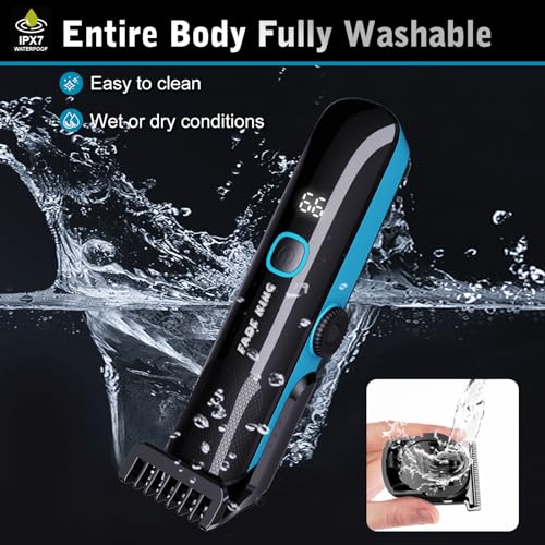 FADEKING Beard Trimmer for Men, Professional Hair Trimmer, Waterproof Electric Beard Trimmer Razor for Nose, Body, Face & Mustache, Cordless Hair Clippers, Grooming Gifts for Men (Blue)