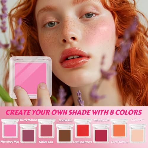 JCOOS DIY Blush Kit, 8 Colors Make Your Own Cream Blush Making Kit, for Cheeks, Face, Eyeshadow, Lip Dewy Finish with Beeswax, Sweet Almond Oil, Pigment, Containers, Puff Makeup Friend Gifts for Women